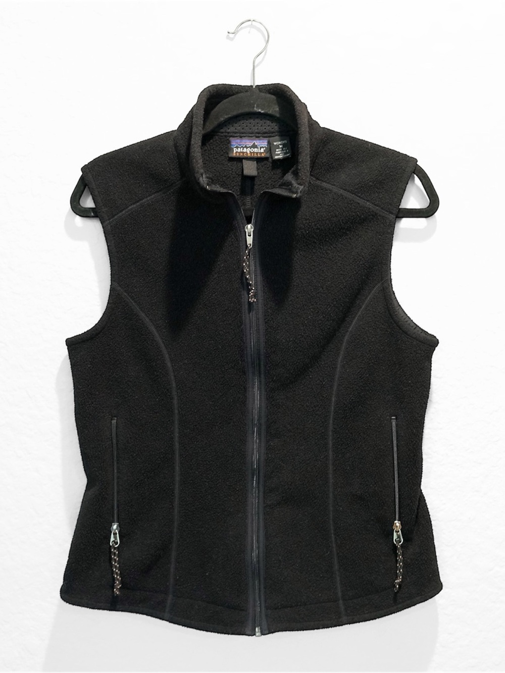 Vintage 90s Patagonia Synchilla Fleece Full Zip Vest Women’s M Black Logo USA